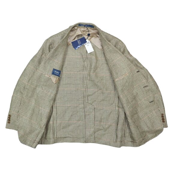 Polo Ralph Lauren Houndstooth Plaid 100% Linen Sport Coat Men's Blazer 46R NWT - Picture 2 of 3